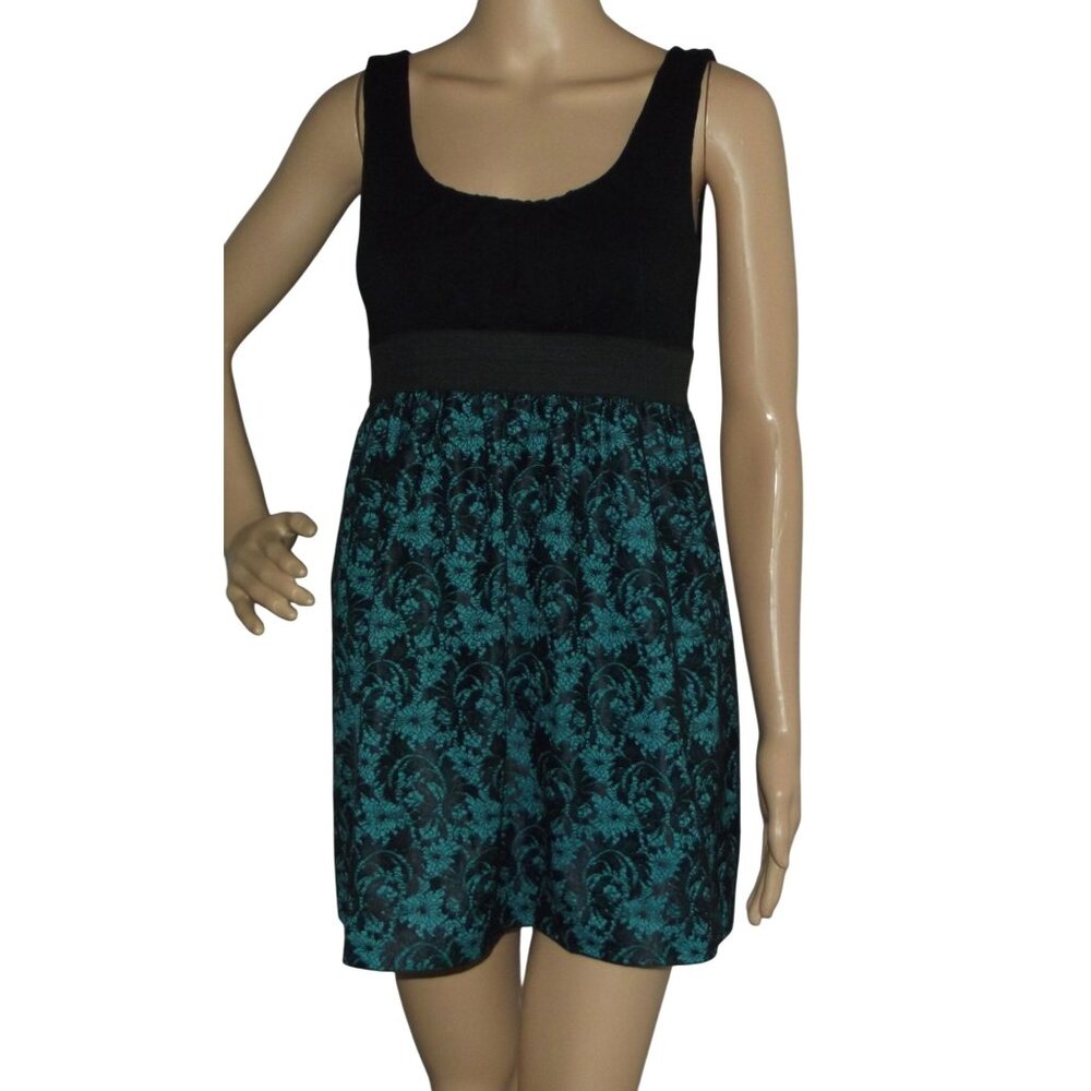 Mind Code Dress Womens Size Medium Black & Teal Lace Elastic Waist Y2K Retro Sty